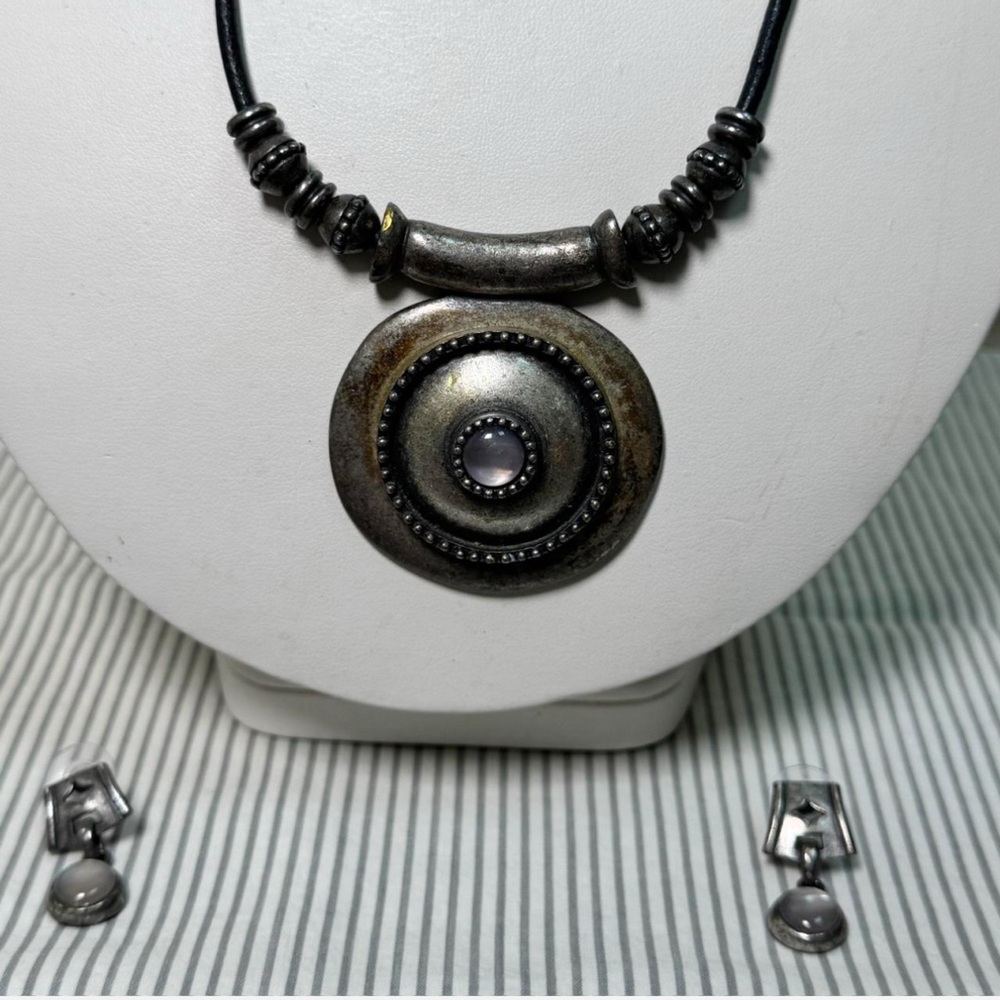 Artisan Modernist Brutalist‎ Pendant Necklace & Earrings Set